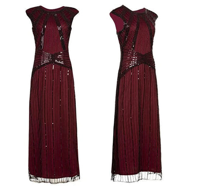 Burgund Lang Gatsby-Kjole
