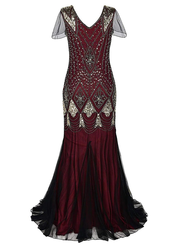 Burgund Haute Couture Lang Gatsby-Kjole