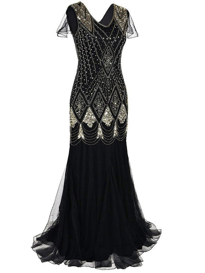 Sort Og Gull Lang Haute Couture Gatsby-Kjole