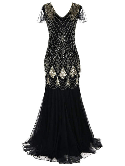 Sort Og Gull Lang Haute Couture Gatsby-Kjole