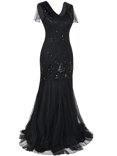 Lang Svart Haute Couture Gatsby-Kjole