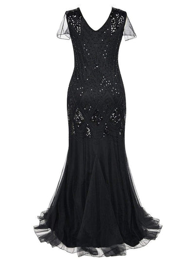 Lang Svart Haute Couture Gatsby-Kjole