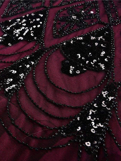 Burgund Og Svart Haute Couture Lang Gatsby-Kjole