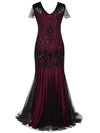 Burgund Og Svart Haute Couture Lang Gatsby-Kjole