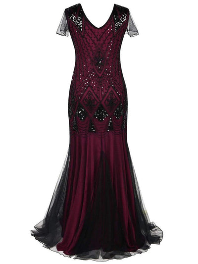 Burgund Og Svart Haute Couture Lang Gatsby-Kjole