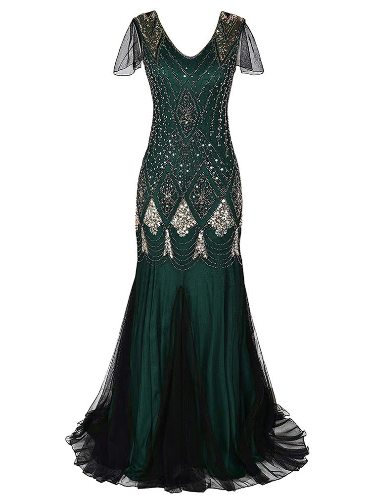 Lang Grønn Haute Couture Gatsby-Kjole