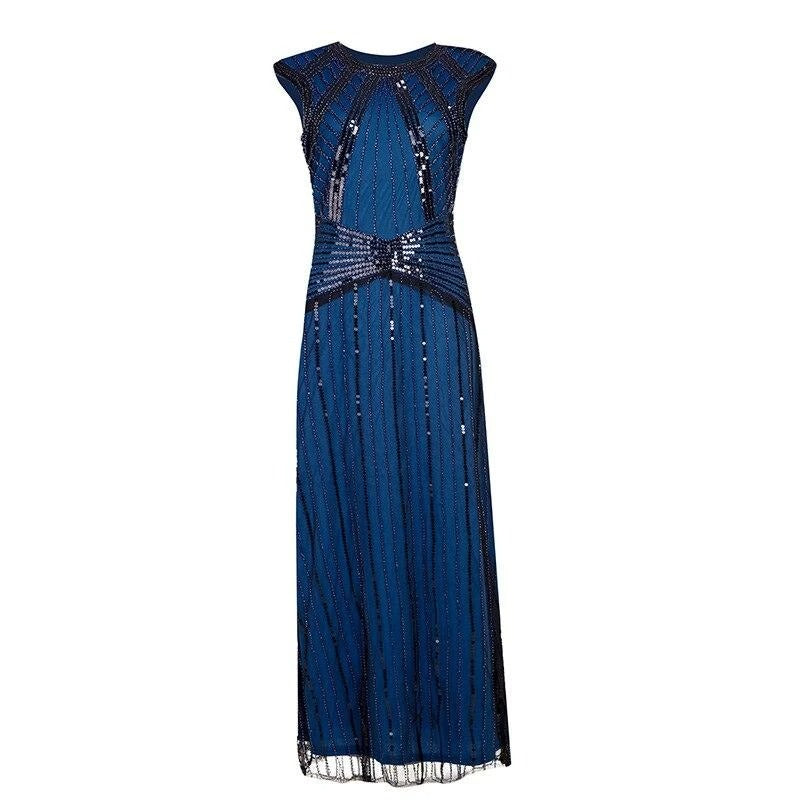 Elegant Marineblå Lang Gatsby-Kjole