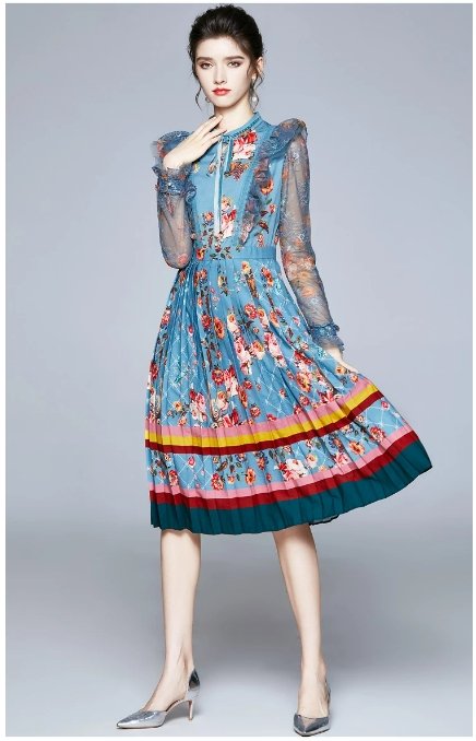 Mint Vintage Blomster Lang Kjole