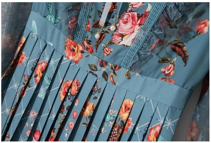 Mint Vintage Blomster Lang Kjole