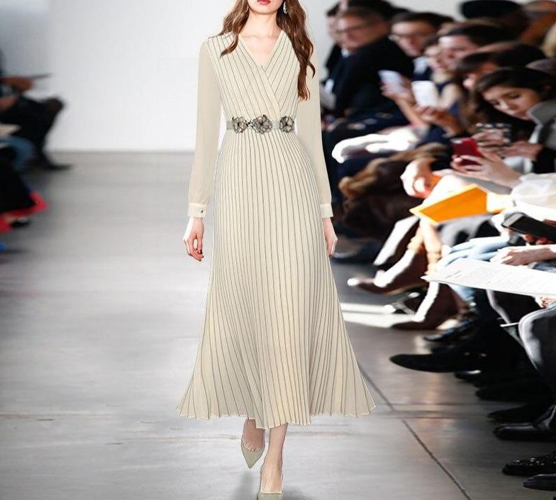 40-Talls Lang Kjole Beige