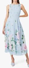 Vintage Blå Blomster Lang Kjole
