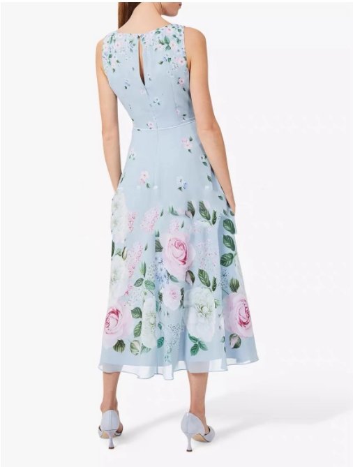 Vintage Blå Blomster Lang Kjole