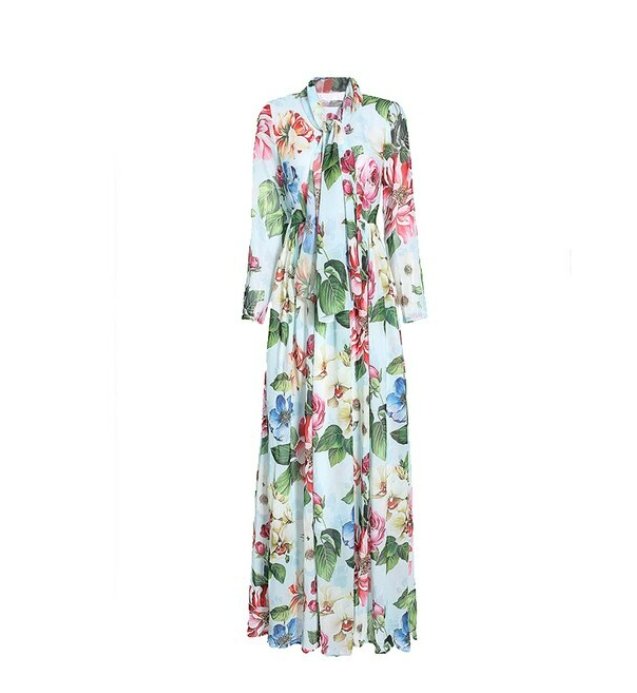 Grønn Vintage Blomster Lang Kjole