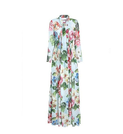 Grønn Vintage Blomster Lang Kjole