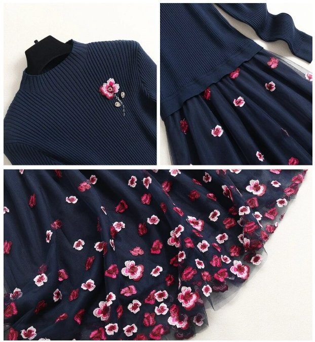 Vintage Marine Brudekjole Med Blonder