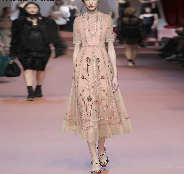 Mellomlang Kjole 30-Talls 40-Talls Rosa