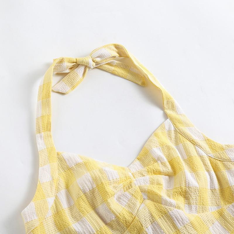 Retro Gul Rutete Kjole