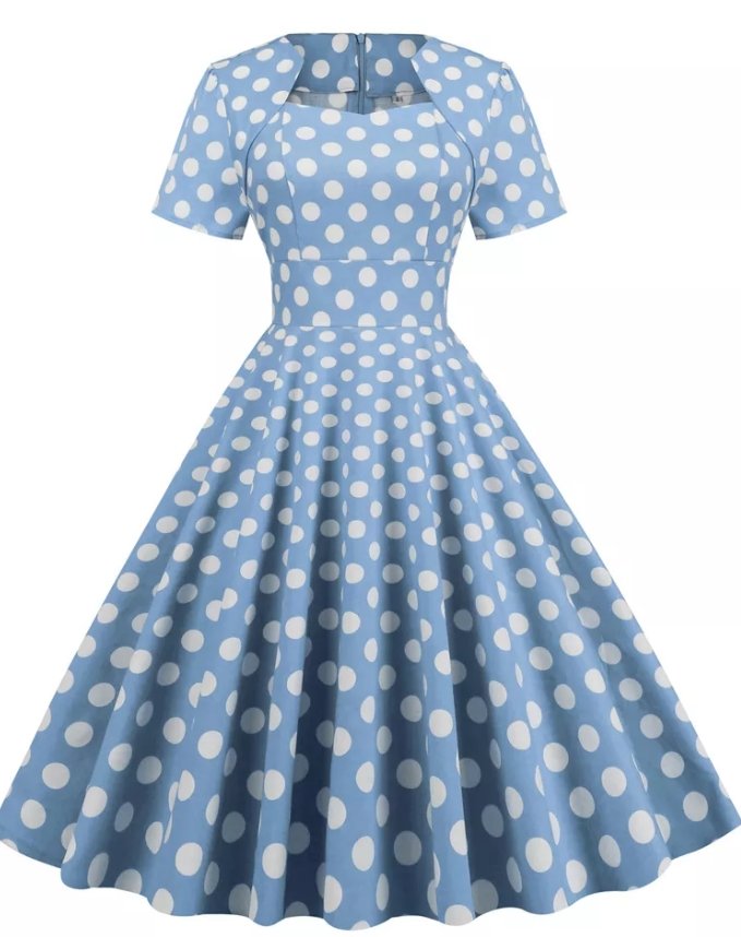 Blå Kjole I Vintagestil Fra 50-Tallet