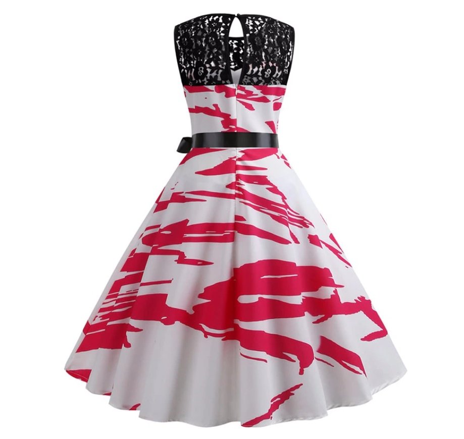 Vintage Rød Og Hvit Trapes Kjole