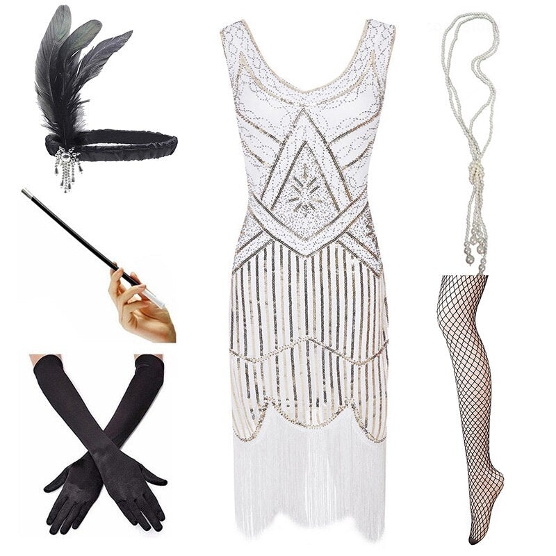 Vintage 1920 Kjole Hvit