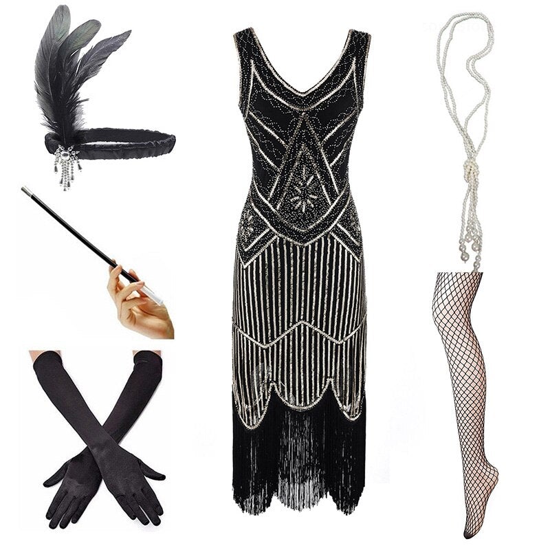 Vintage 1920 Kjole Svart Gull