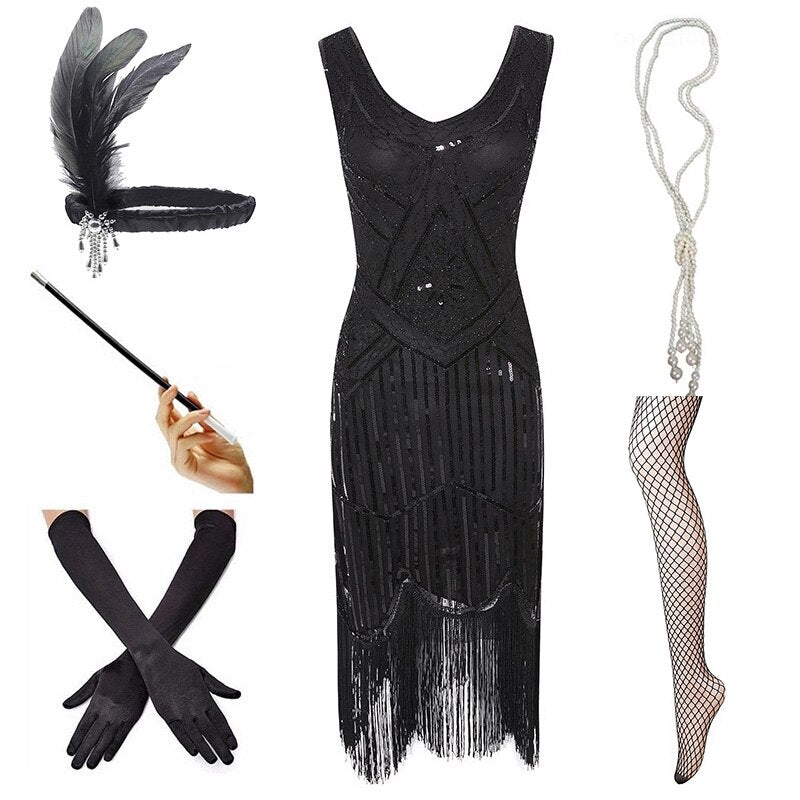 Vintage 1920 Svart Kjole