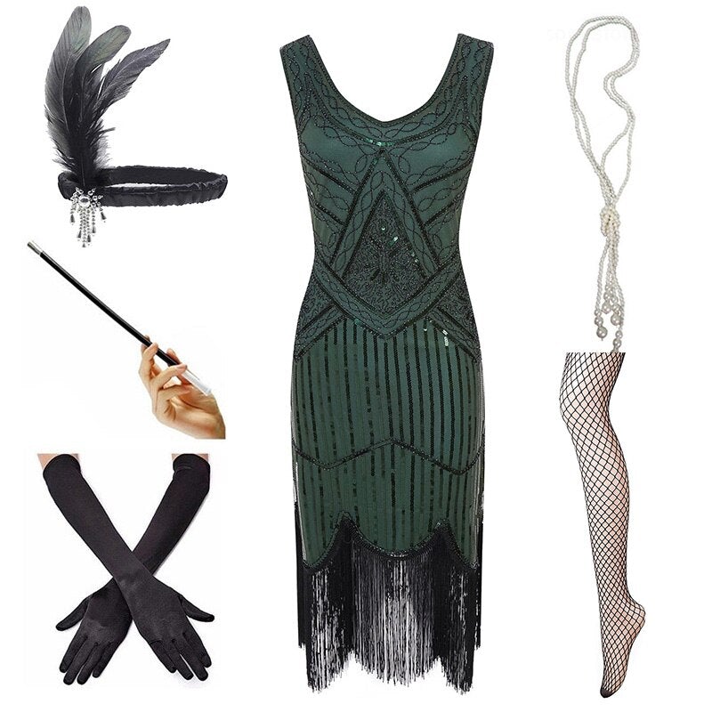 Vintage 1920 Kjole Grønn