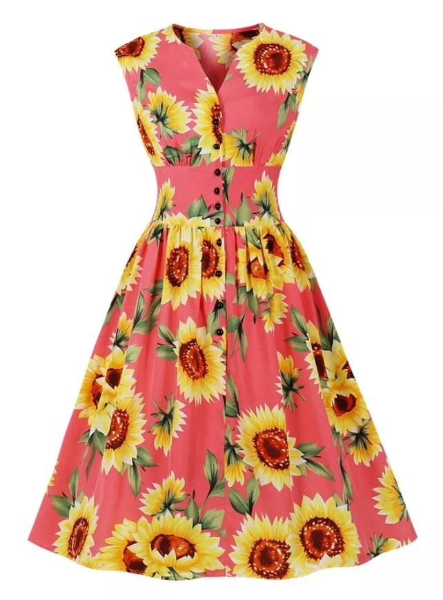 Vintage 1950 Rosa Blomsterkjole