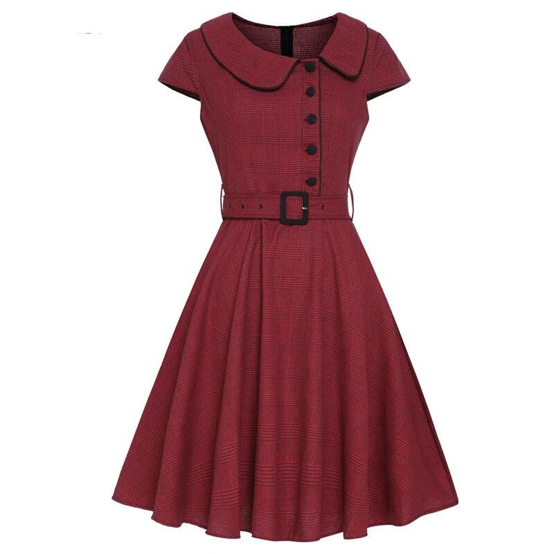 Vintage 50 Burgundy Kortermet Kjole