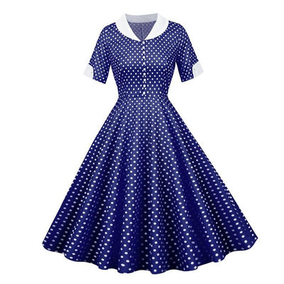 Vintage 50-Talls Blå Prikkete Kjole