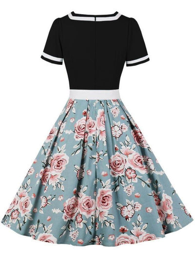 Vintage 60-Talls Svarte Blomsterkjole