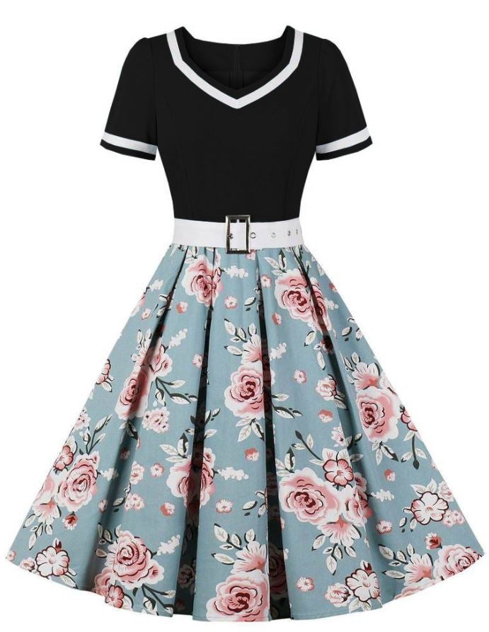 Vintage 60-Talls Svarte Blomsterkjole