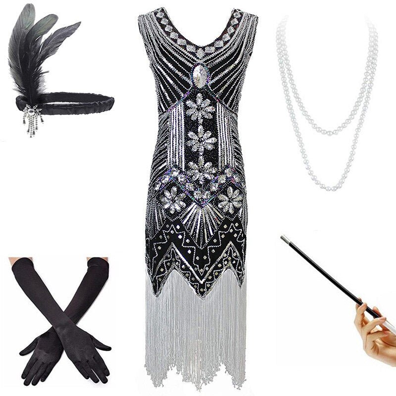 Vintage 20-Tallskjole Sølv Svart