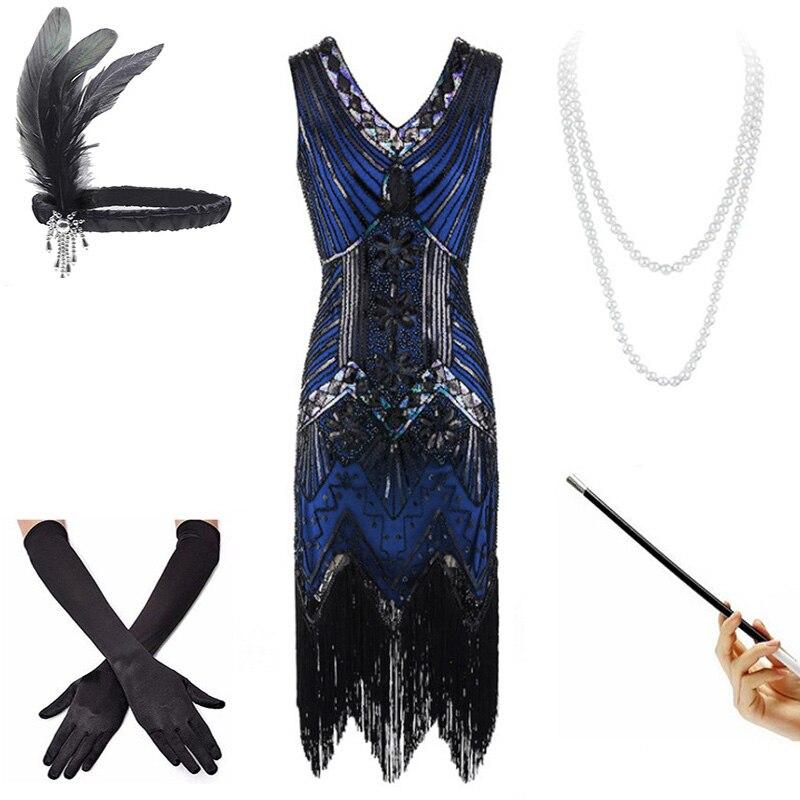 Vintage 20-Talls Svart Og Blå Kjole