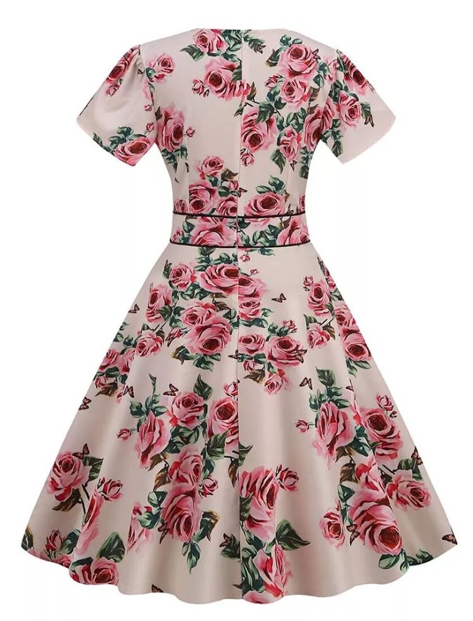 Vintage 60-Talls Beige Blomsterkjole