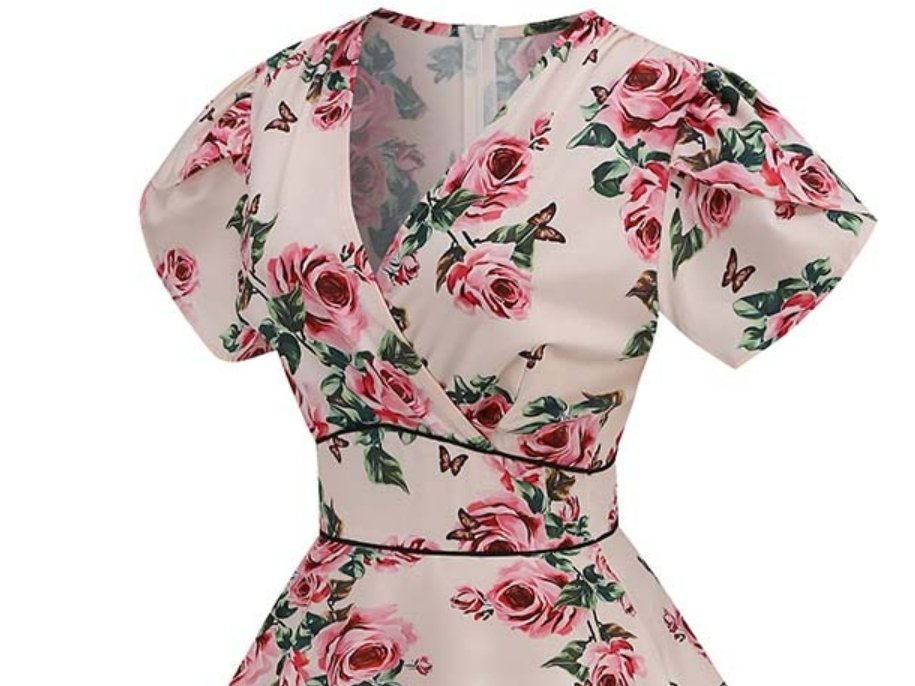 Vintage 60-Talls Beige Blomsterkjole