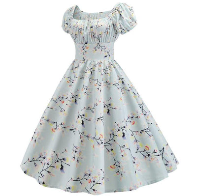 Vintage 60-Talls Blå Blomsterkjole