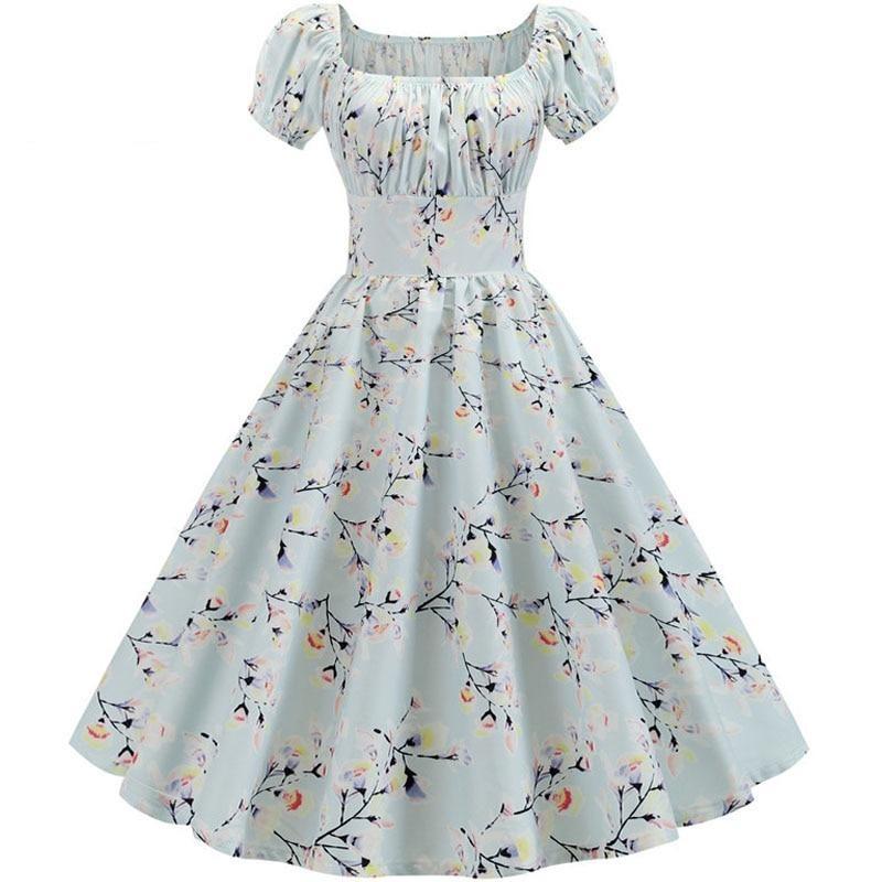 Vintage 60-Talls Blå Blomsterkjole