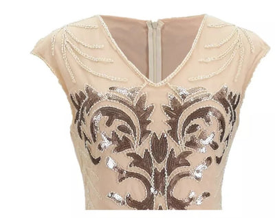Vintage Art Deco Beige Kjole Fra 1920-Tallet