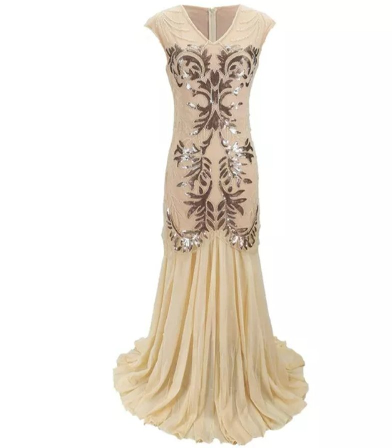 Vintage Art Deco Beige Kjole Fra 1920-Tallet