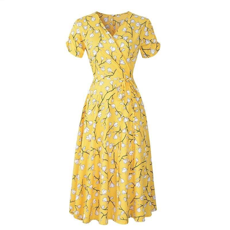 Vintage 40-Talls Gul Blomsterkjole