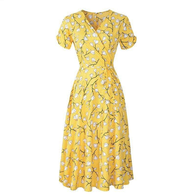 Vintage 40-Talls Gul Blomsterkjole