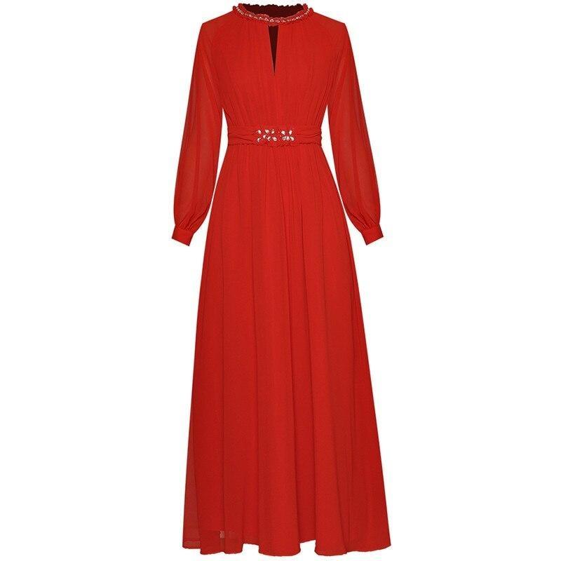 Vintage 40-Talls Rød Høy Midjekjole