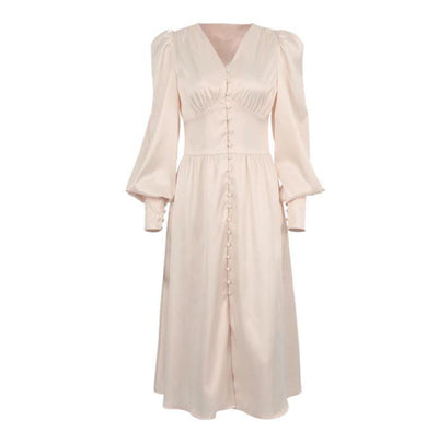Vintage 40-Talls Beige Satengkjole