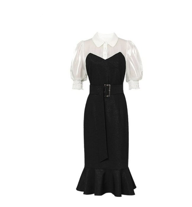 Vintage 40s Høy Midje Kjole Svart