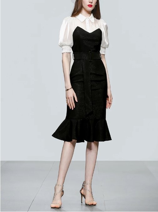 Vintage 40s Høy Midje Kjole Svart