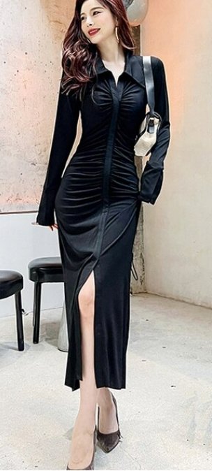 Vintage Høst Vinter Svart Kjole