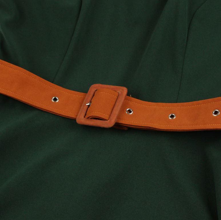 Vintage Høstgrønn Kjole