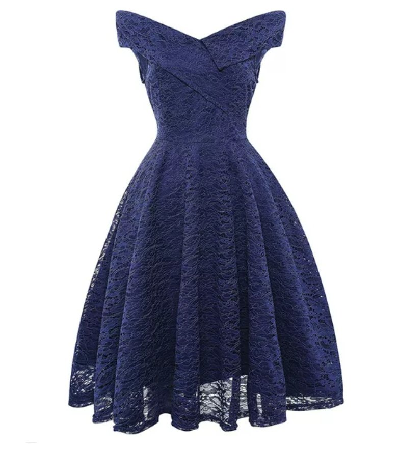 Vintage Blå Broderikjole