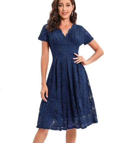 Vintage Marineblå Broderikjole